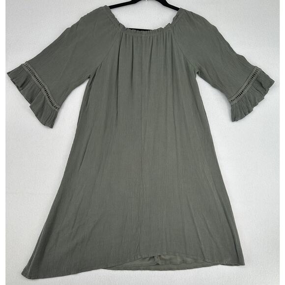 Naif Green Gauze Lined Dress Ruffled Sleeve Lightweight Cottagecore Boho M - Picture 3 of 6